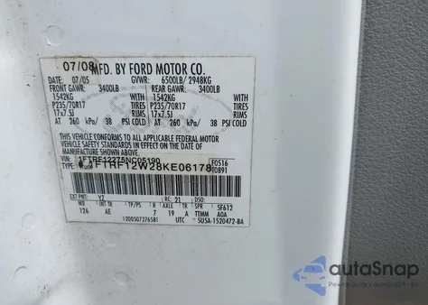 2008 Ford F-150 Fx2/Stx/Xl/Xlt из США, поврежденный, VIN 1FTRF12W28KE06178